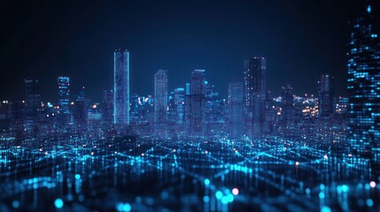 Futuristic Cityscape Night Digital Network