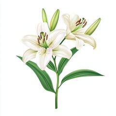 Fototapeta premium Realistic White Lily Botanical Beauty Concept for Nature and Flower Illustrations