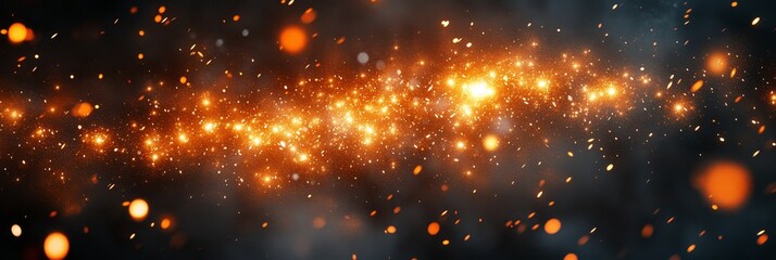 Fototapeta premium An abstract background featuring fiery bursts of light with glowing particles against a dark backdrop