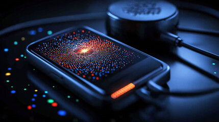 Futuristic phone, data streams