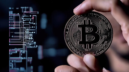 Hand holding cryptocurrency coin