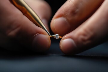 Close-up of Hands Carefully Creating Jewelry with a Diamond Engagement Ring in Focus