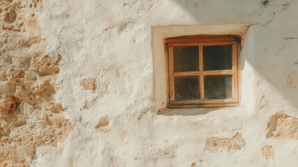 Sunlit Rustic Window in Weathered Wall