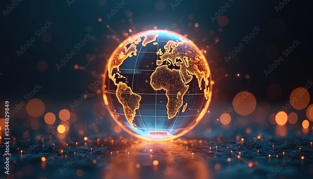 Poster abstract globe with intricate connection points represents social media, global connectivity. design