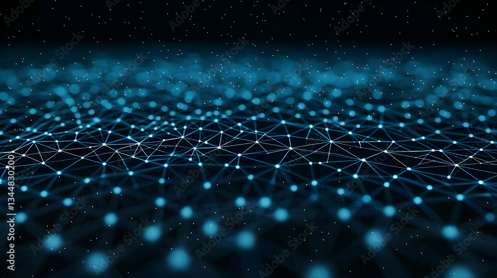 Poster abstract network design with blue dots and lines