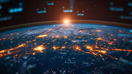 Digital Earth climate research data overlays futuristic and eco conscious branding space