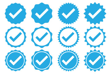 Social media and Profile Verified badge icon. Check and Approved, Accept, Instagram verified badge icon. vector illustration. blue verified badge icon. Set of verified badges. Blue check mark icon. 