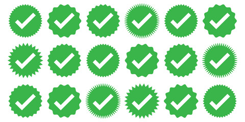 Verified badges. Verified badge vector icons. Verification symbol set. Social media account verification icons. green check mark icon. Profile green verified badge. vector design.
