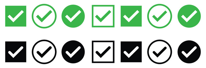 check mark icon button set. check box icon with right symbol. tick symbol. checkmark vector set. Checked check box sign.