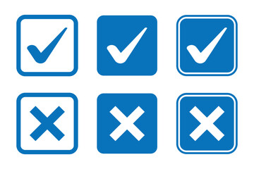 Set of black check marks and crosses icon collection. check box icon with right and wrong buttons and yes or no check-mark icons.