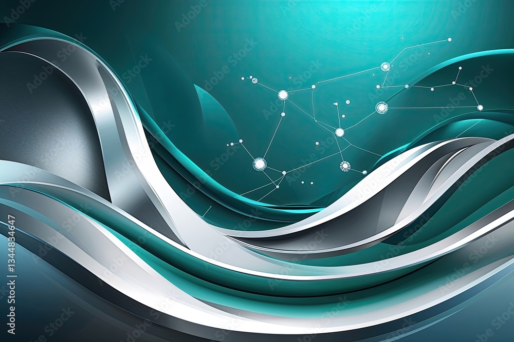 Aufkleber dynamic teal and silver backdrop design with flowing curves and modern connectivity elements