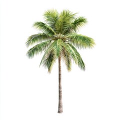 Majestic Tropical Palm Tree with Vibrant Green Leaves Against a Clean White Background