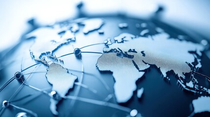 Global Network Connections: A 3D Metallic World Map