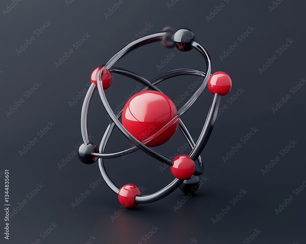 Poster atomic structure representation with red and black colored spheres