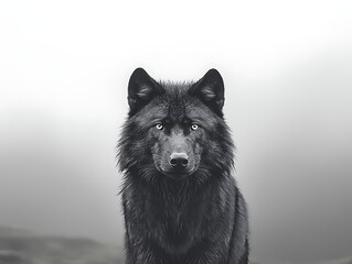 Black Wolf Misty Mountain Portrait.
