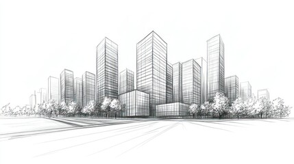Fototapeta premium Architectural Sketch: Modern Cityscape Design