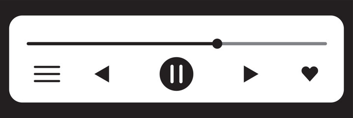Media music player interface isolated on white background. Multimedia frame template. Mockup live stream window, player. Online broadcasting. Multimedia navigation and music application. 