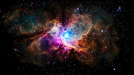Fototapeta premium Colorful Nebula Formation with Sparkling Stars and Glowing Energy in the Deep Cosmic Space Background
