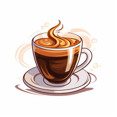 Obraz premium Illustration Of A Hot Coffee Cup With Swirling Steam, Placed On A Saucer. Hand-Drawn Style With Warm Brown Tones. Ideal For Cafes, Branding, Menu Design, And Coffee-Themed Artwork.