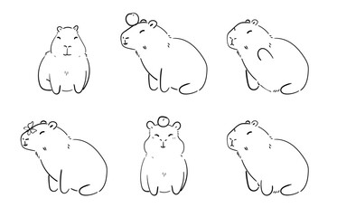 set of capybara illustration sketch line art