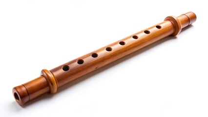 Naklejka premium Wooden Flute on White Background