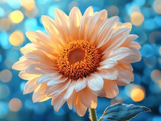 Soft peach sunflower in bokeh