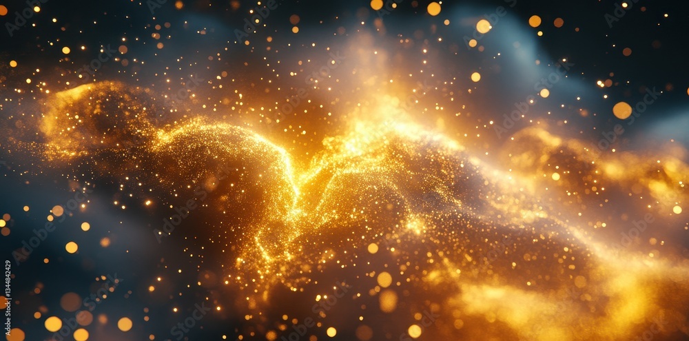 Canvas Prints glowing golden particles moving through a dark space with light