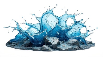 blue water splash isolated on white, iridescent reflections