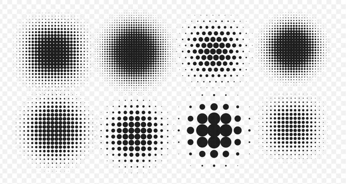 Halftone dot shadows. Retro vintage pixelated design elements for comic speech posters, backgrounds, prints, digital templates. Vector illustration