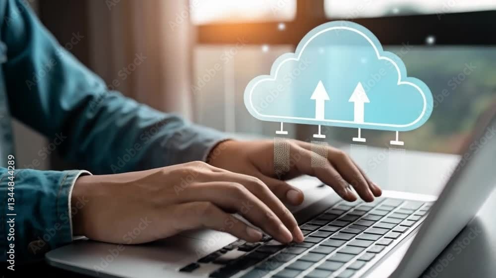 Fototapete Seamless Data Synchronization: Secure Cloud Computing, Fast File Transfer, and Efficient Data Management for Modern Businesses. Person working on     