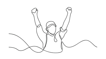 Triumphant Child, Singleline Drawing, Joyful Celebration, Uplifted Arms, Success