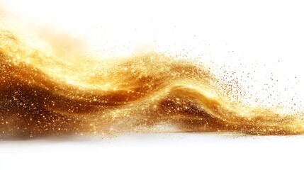 Conceptual abstract representation of time featuring cascading golden sand transforming into shimmering light trails symbolizing fleeting nature of time isolated on white