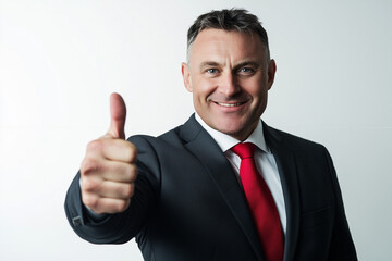Confident Businessman Giving Thumbs Up – Success and Approval Gesture