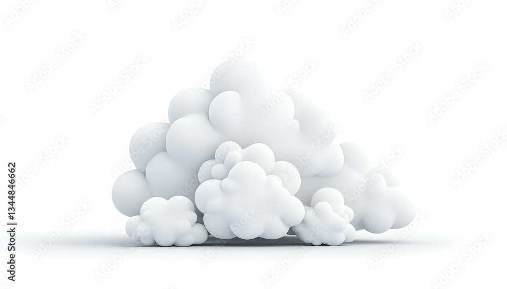 Poster abstract 3d rendering of fluffy white clouds isolated on white background