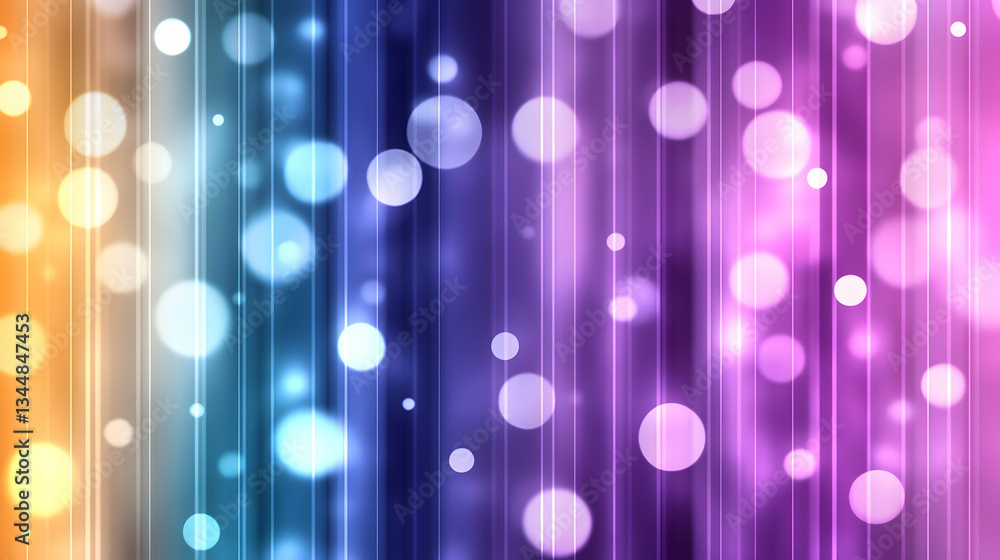 Poster abstract rainbow bokeh background with glowing vertical stripes and light circles