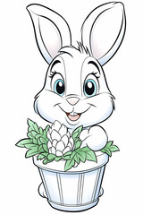 Adorable cartoon bunny holding a flower pot