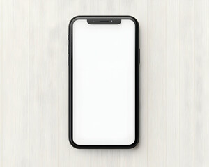 Black smartphone with blank screen on light wood