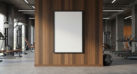 Blank Vertical Poster Mockup in Modern Gym Setting  Perfect for Fitness, Wellness, or Workout Advertising
