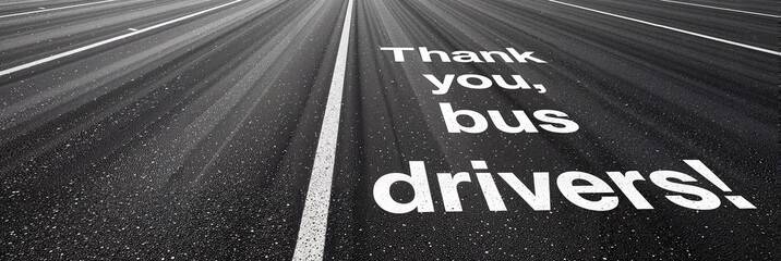 Thank you, bus drivers! inspirational message painted on asphalt road with light rays highlighting the text, community appreciation concept of public transport or transportation services