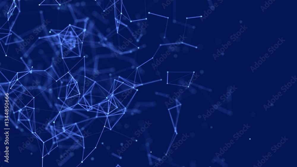 Fototapete Abstract digital connection moving dots and lines. Technology background. Network connection structure. Plexus effect. 3d Seamless loop. 4K	