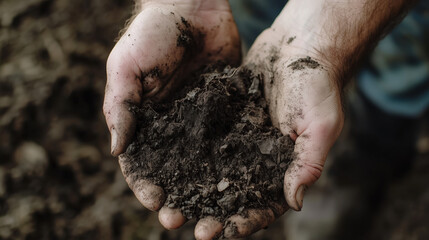 Hands Working with Compost, Mixing Organic Matter for Gardening and Sustainable Agriculture