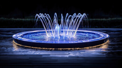 Illuminated fountain at night