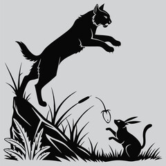 a lynx pouncing on an unseen enemy silhouette vector design art and illustration © MD. MIZANUR