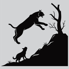 a lynx pouncing on an unseen enemy silhouette vector design art and illustration