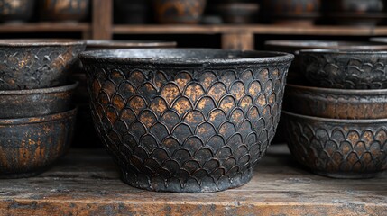 Fototapeta premium Aged dark bronze pottery bowls