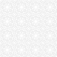 Ornate, repeating pattern of light gray, circular motifs