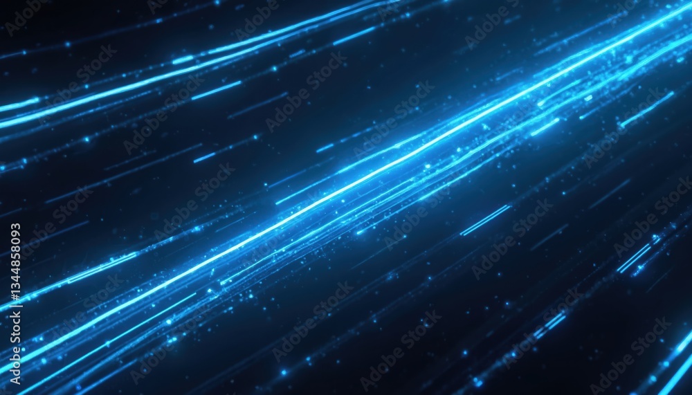 Poster futuristic abstract tech design with blue light streaks across dark backdrop. modern, digital feel w