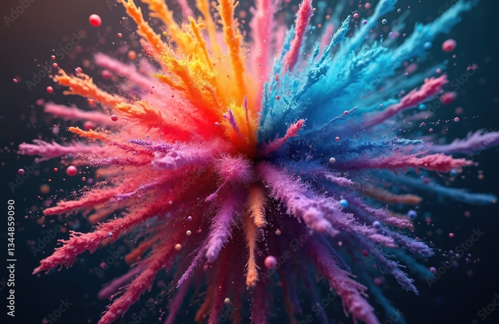Poster vivid multi colored particle explosion. modern macro shot of colorful gradient design abstraction. e