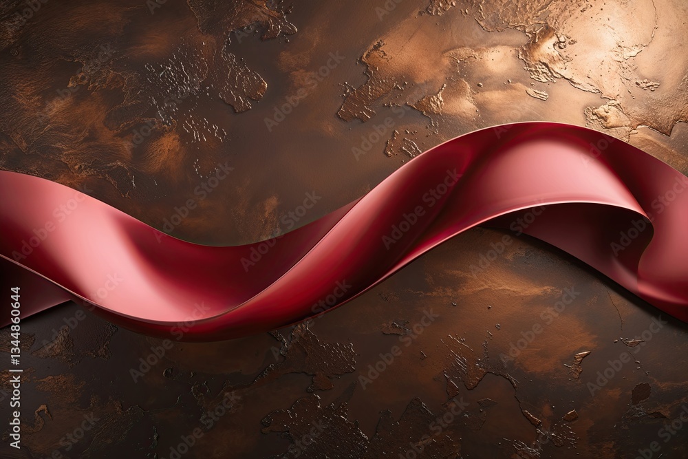 Poster eye-catching 3d red wave ribbon on elegant bronze background with gentle lighting and generous conte
