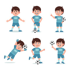 Cute Boy Cartoon Character Playing Football